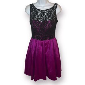 Aidan by Aidan Mattox Sleeveless Fit Flare Black Lace Mini Dress Fuschia Pink 4